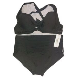 NWT Calvin Klein High Waisted Ruched Classic Bikini Size L Convertible Bra Top